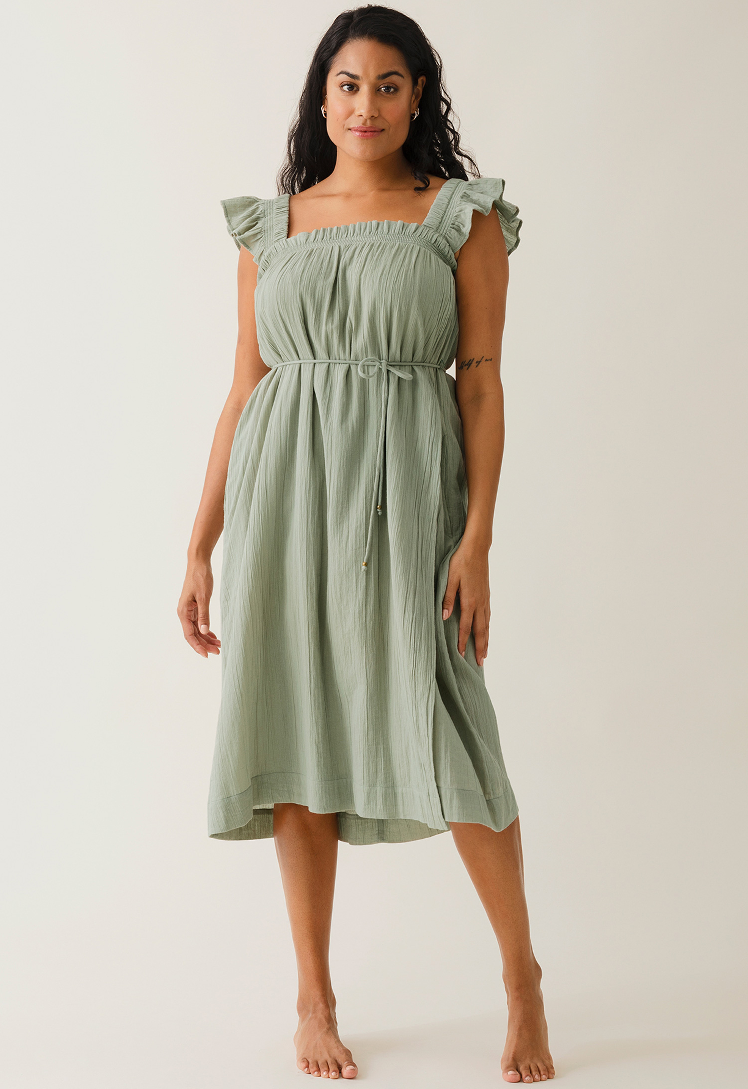 Boho maternity dress with smocking - Green Tea